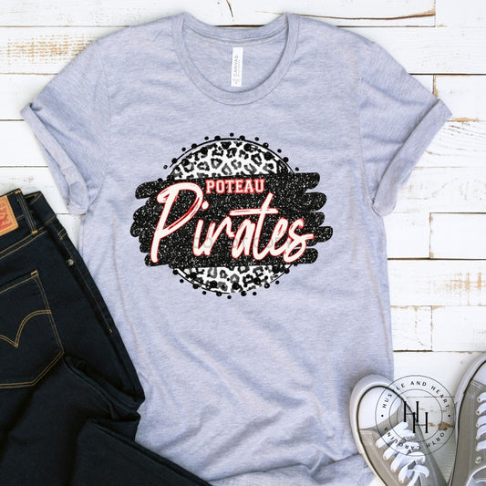 Poteau Pirates Grey Leopard Graphic Tee Shirt