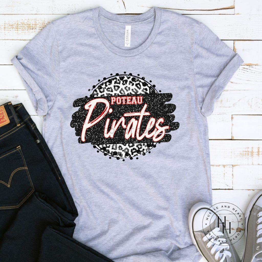 Poteau Pirates Grey Leopard Graphic Tee Shirt