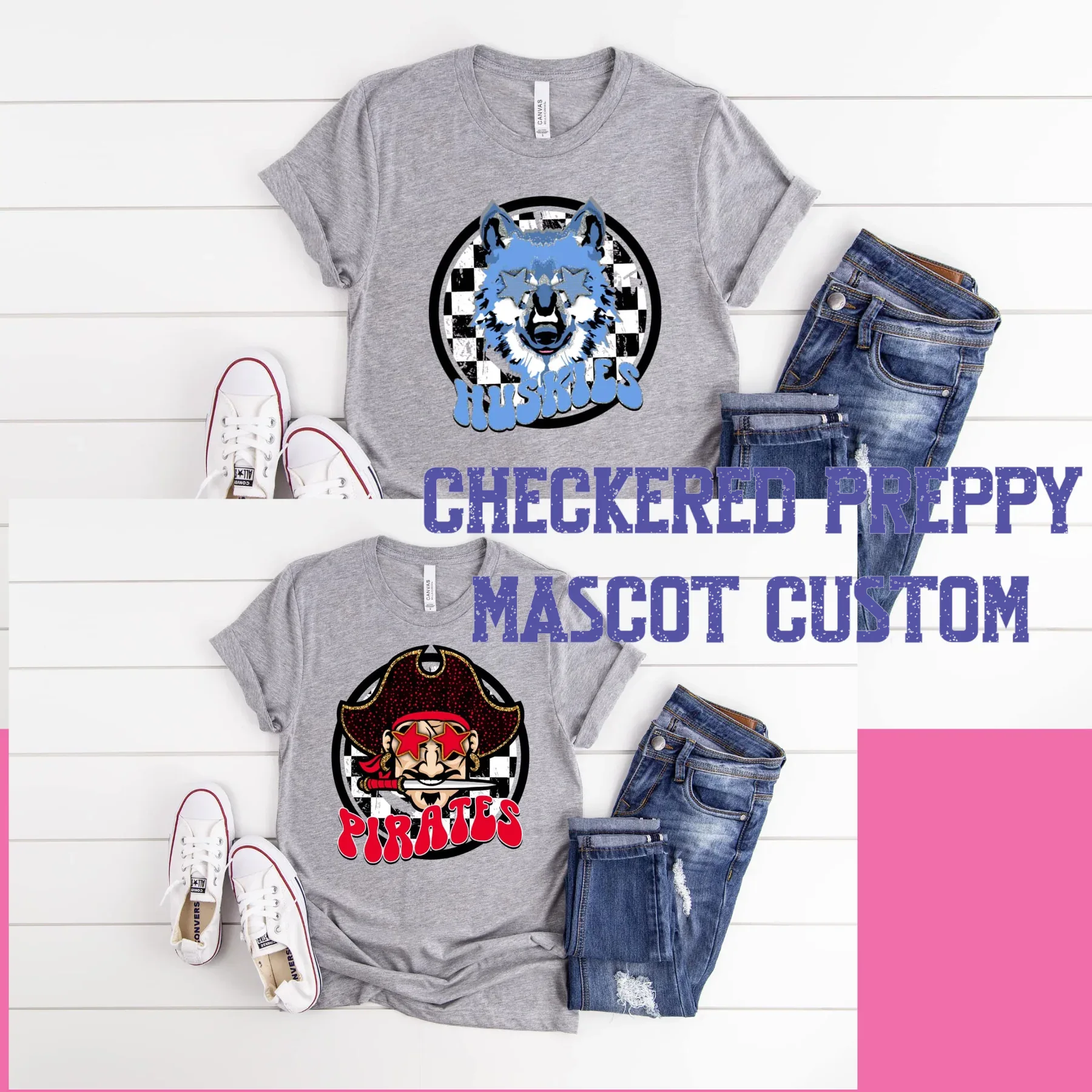 Custom Checkered Preppy Mascot Design Mockup- No Physical Item! - Merch Girls