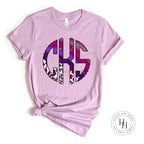 Purple Stripe Leopard Monogram Graphic Tee - Merch Girls