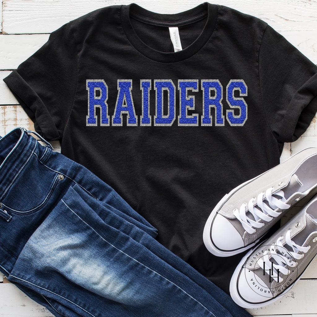 Raiders Blue Faux Chenille Letters Graphic Tee