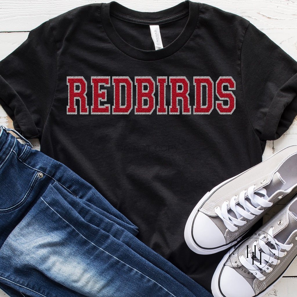 Redbirds Red/silver Faux Chenille Letters Graphic Tee