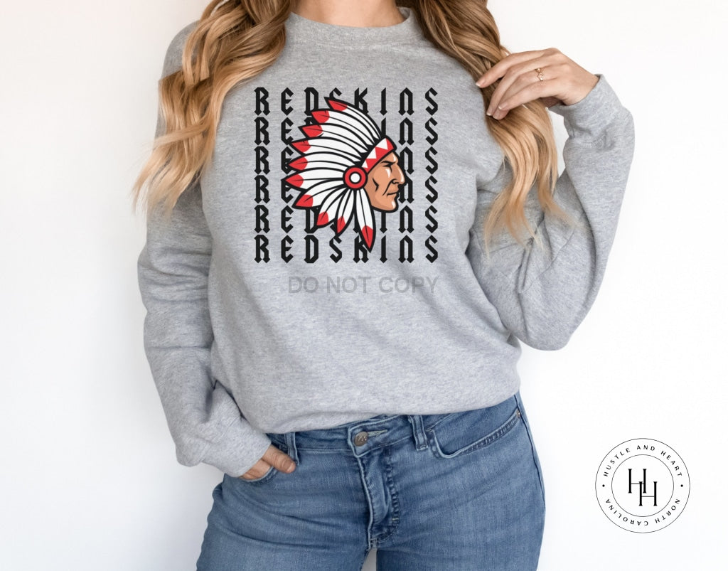 Redskins Repeating Mascot Graphic Tee Youth Small / Unisex Sweatshirt Shirt