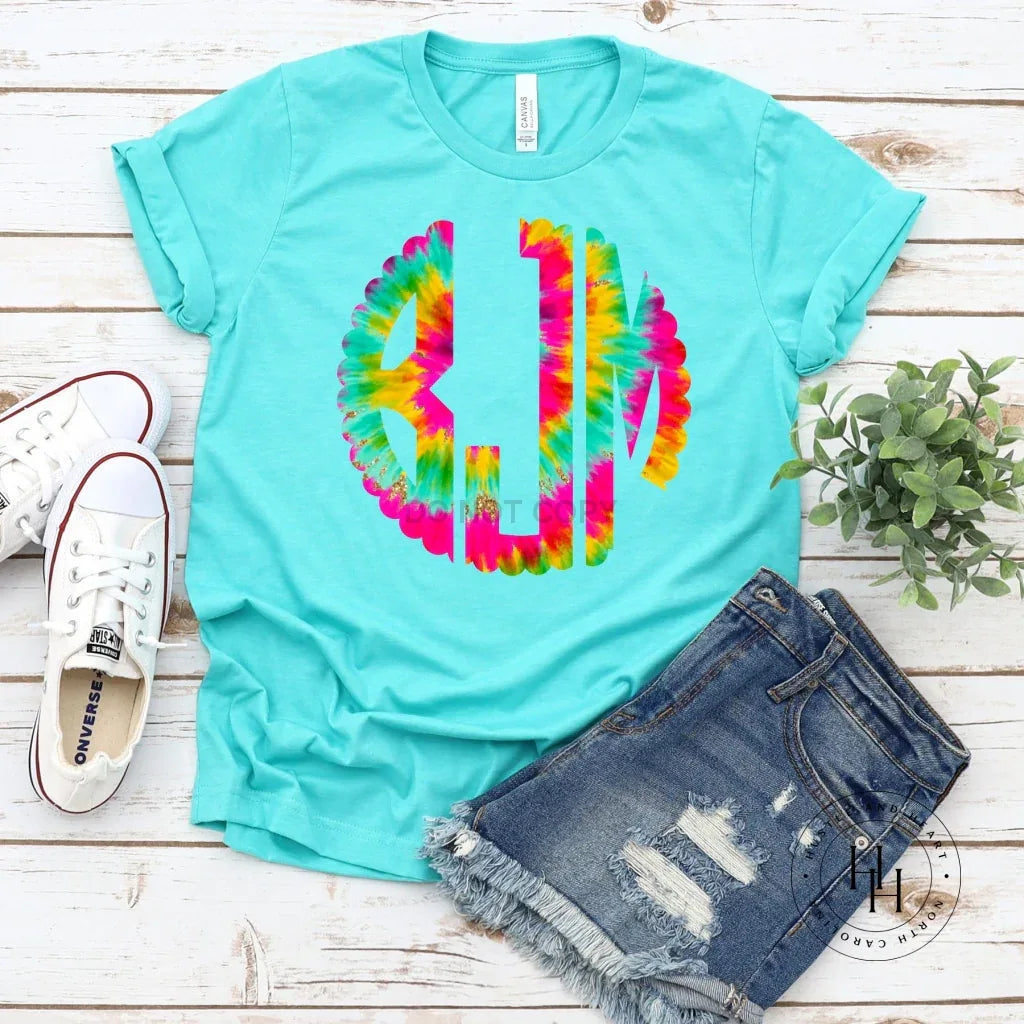 Scalloped Tie Dye Monogram Graphic Tee - Merch Girls