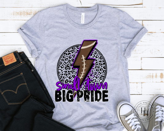 Small Town Pride Football Lightning Blot Graphic Tee Shirt