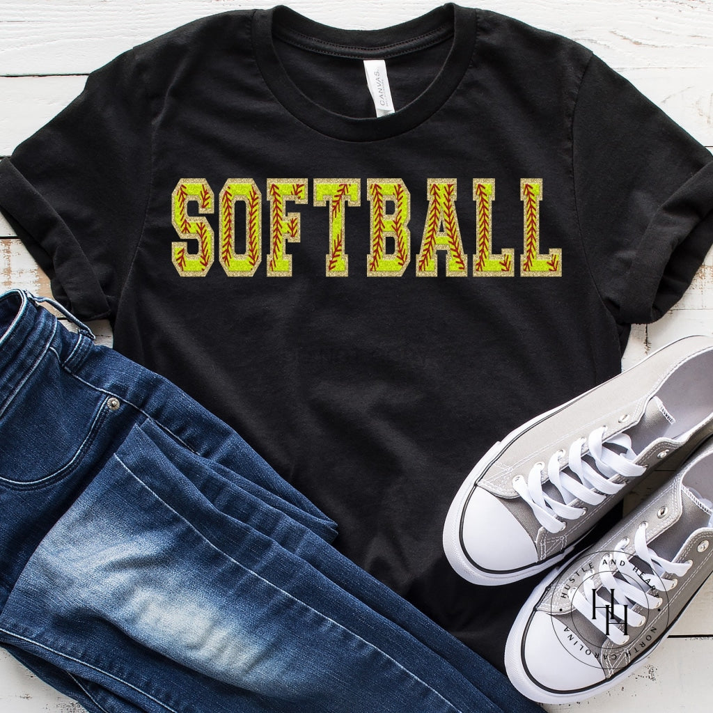 Softball Faux Chenille Letters Graphic Tee