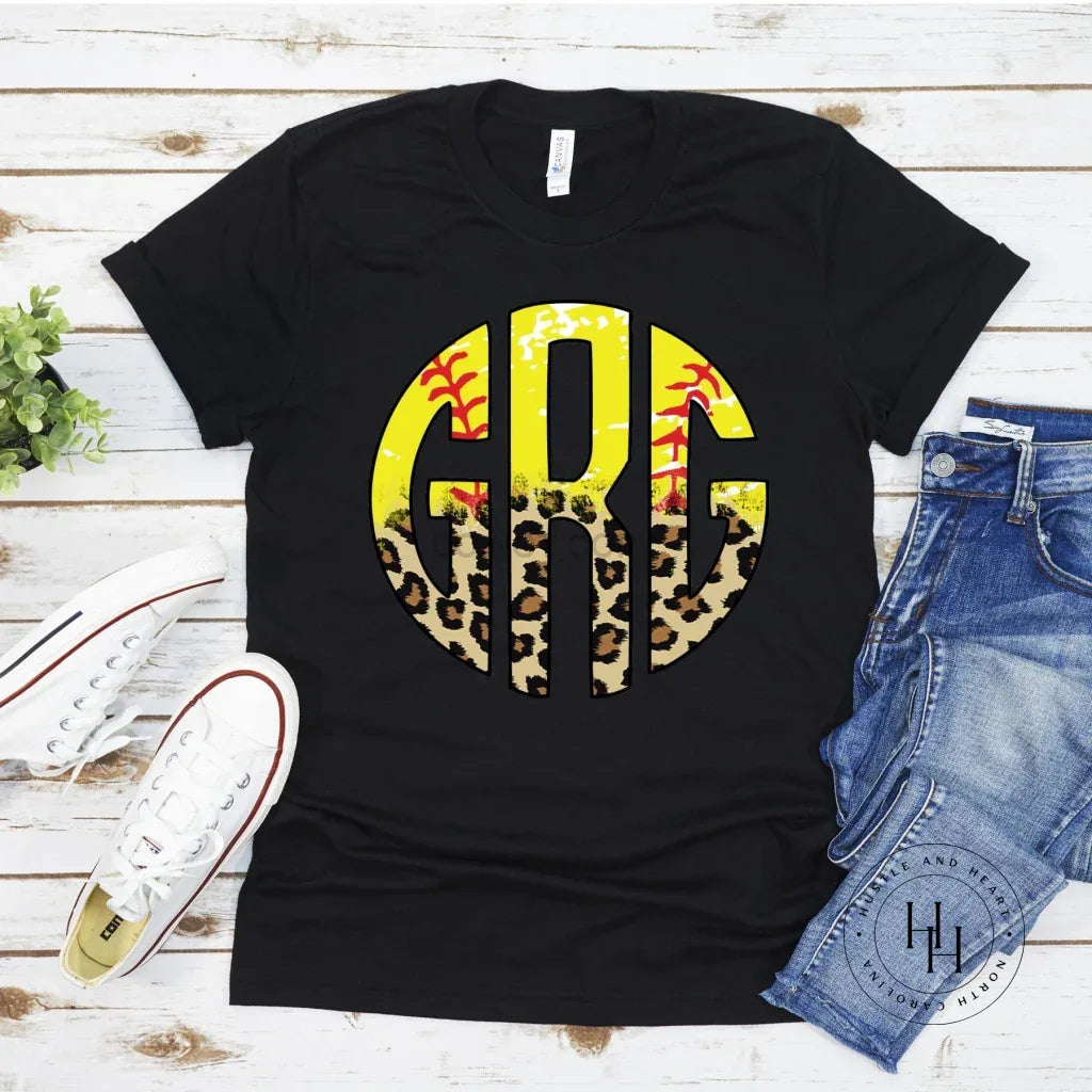 Softball Leopard Monogram Graphic Tee - Merch Girls