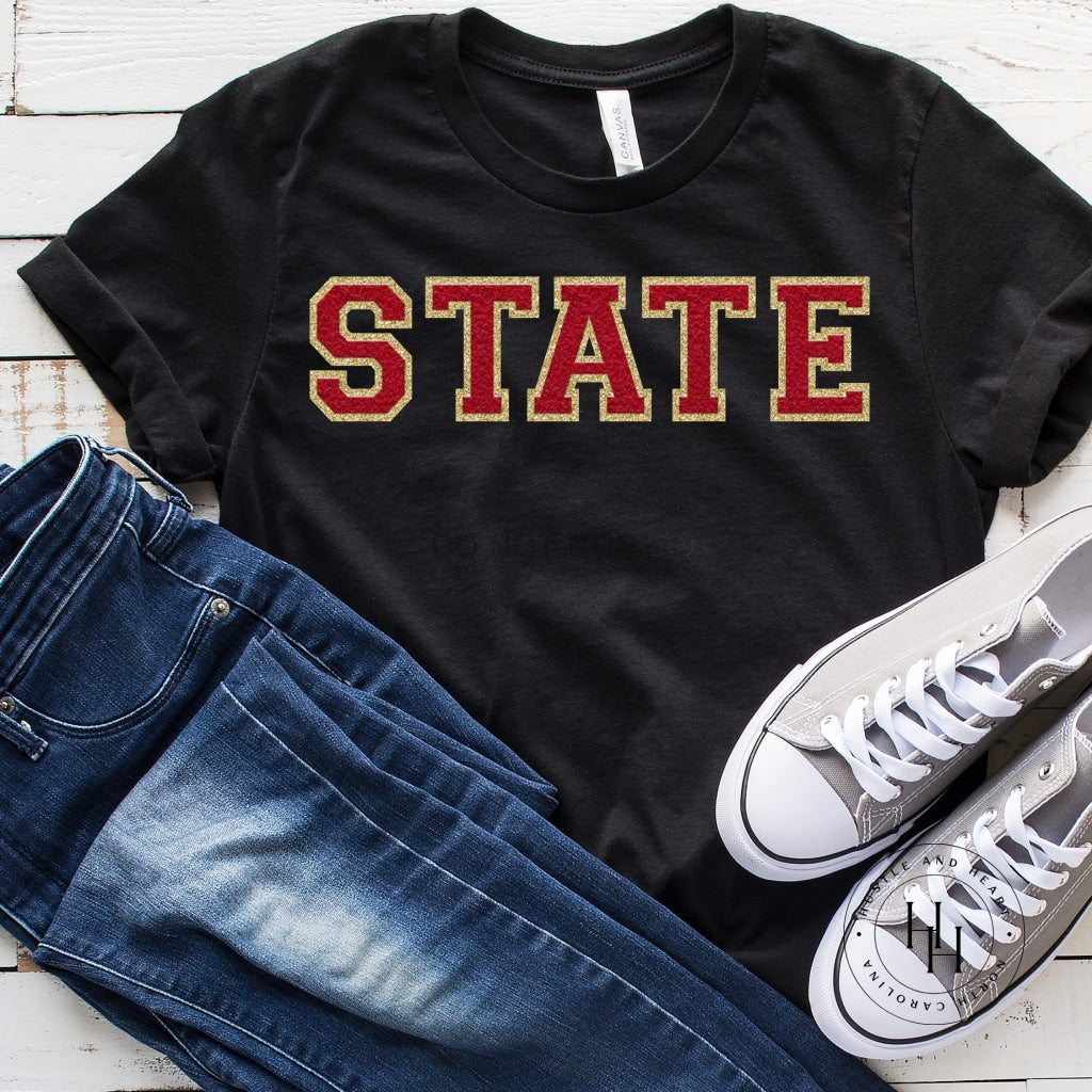 State Red/silver Faux Chenille Letters Graphic Tee