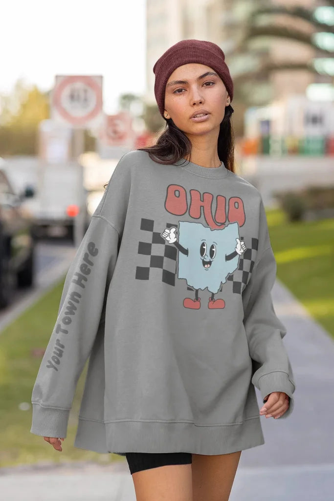 Retro Checkered Graphic Sweatshirt Small / Comfort Wash Upgrade Ohio Shirt