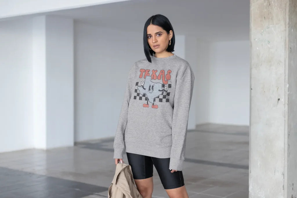 Retro Checkered Graphic Sweatshirt Small / Gildan Texas Shirt