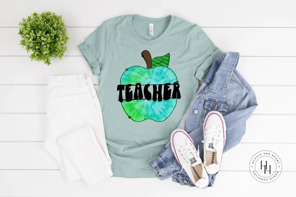 Teacher Blue Watercolor Apple Graphic Tee - Merch Girls