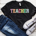 Teacher Colorful Faux Chenille Letters Graphic Tee