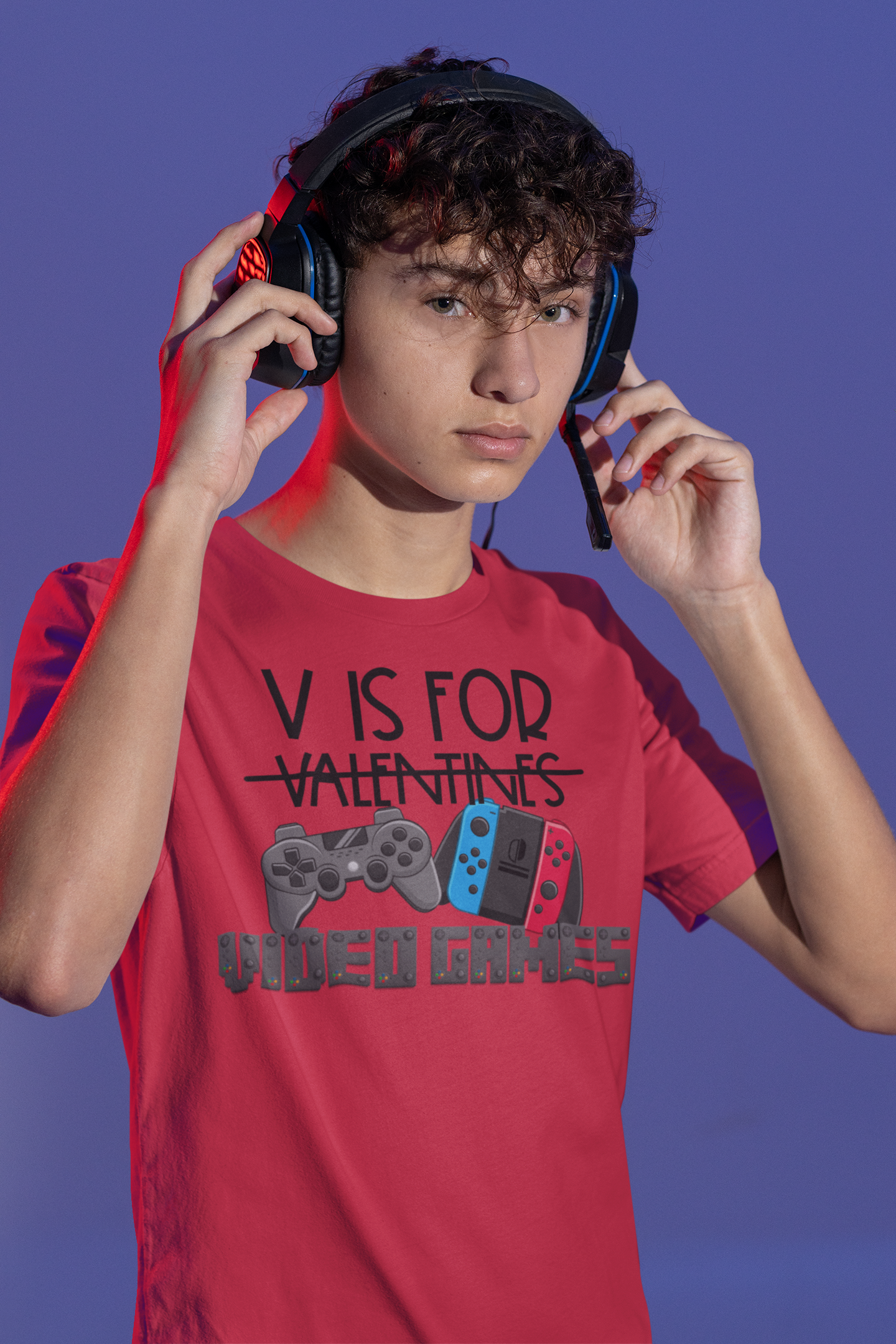V is for Video Games Gamer Valentine's Day Graphic Tee