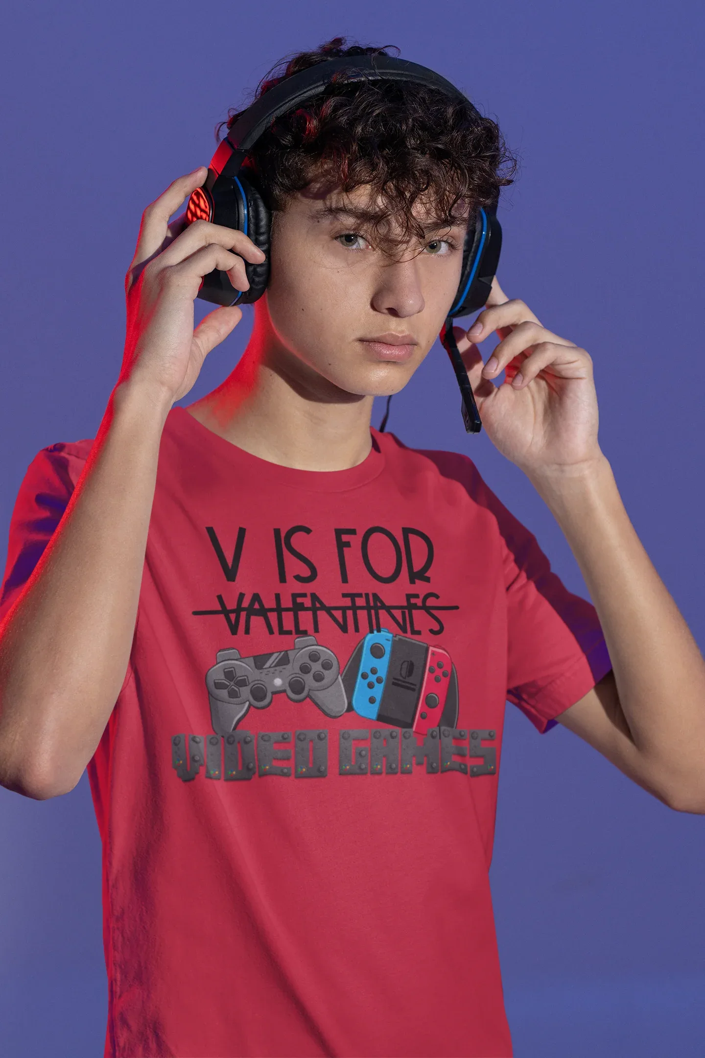 V is for Video Games Gamer Valentine's Day Graphic Tee - Merch Girls