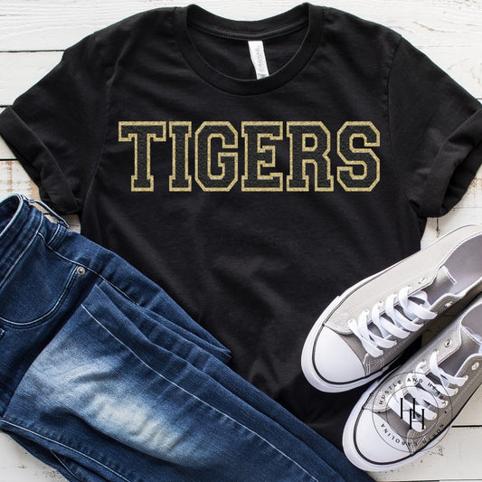 Tigers Black/gold Faux Chenille Letters Graphic Tee