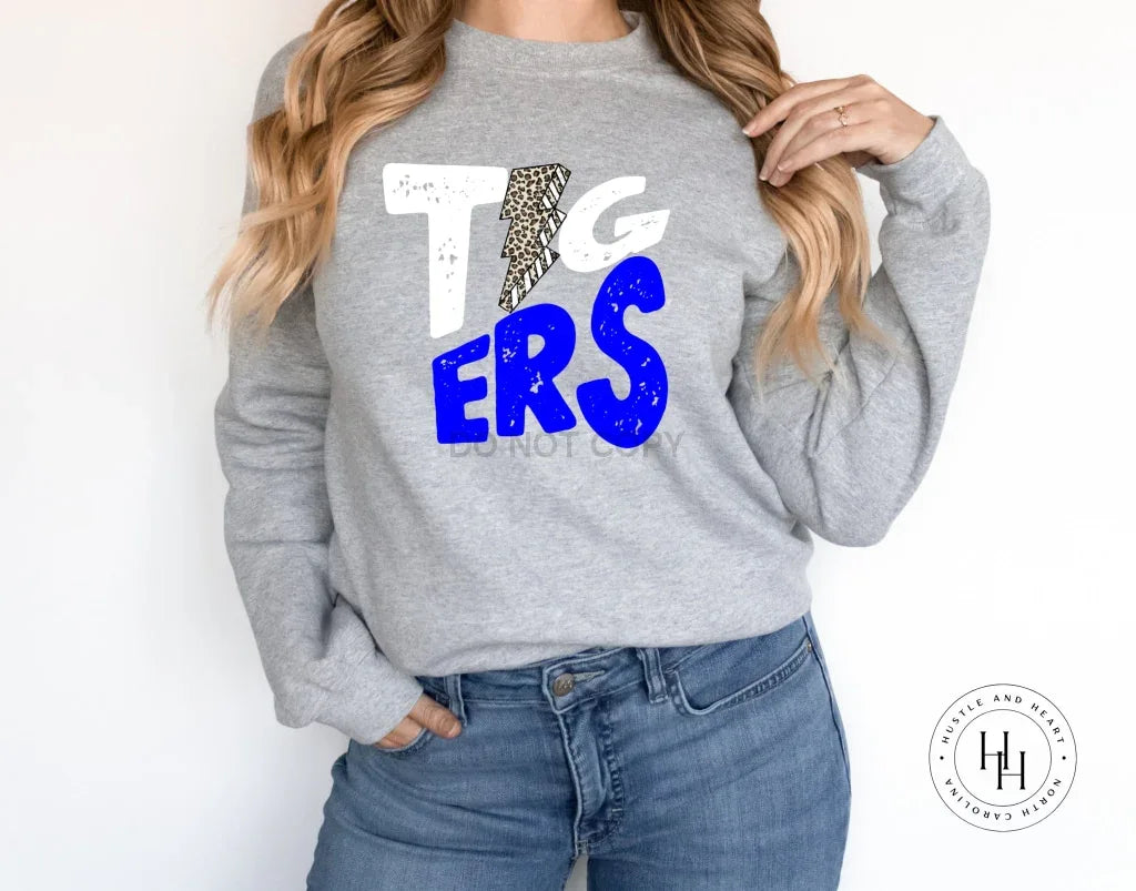 Tigers Blue and White Lightning Bolt Graphic Tee - Merch Girls