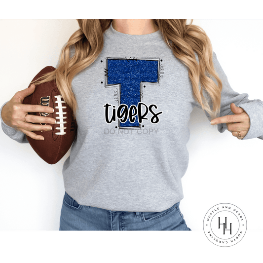 Tigers Blue Glitter Varsity Doodle Graphic Tee Unisex Tee