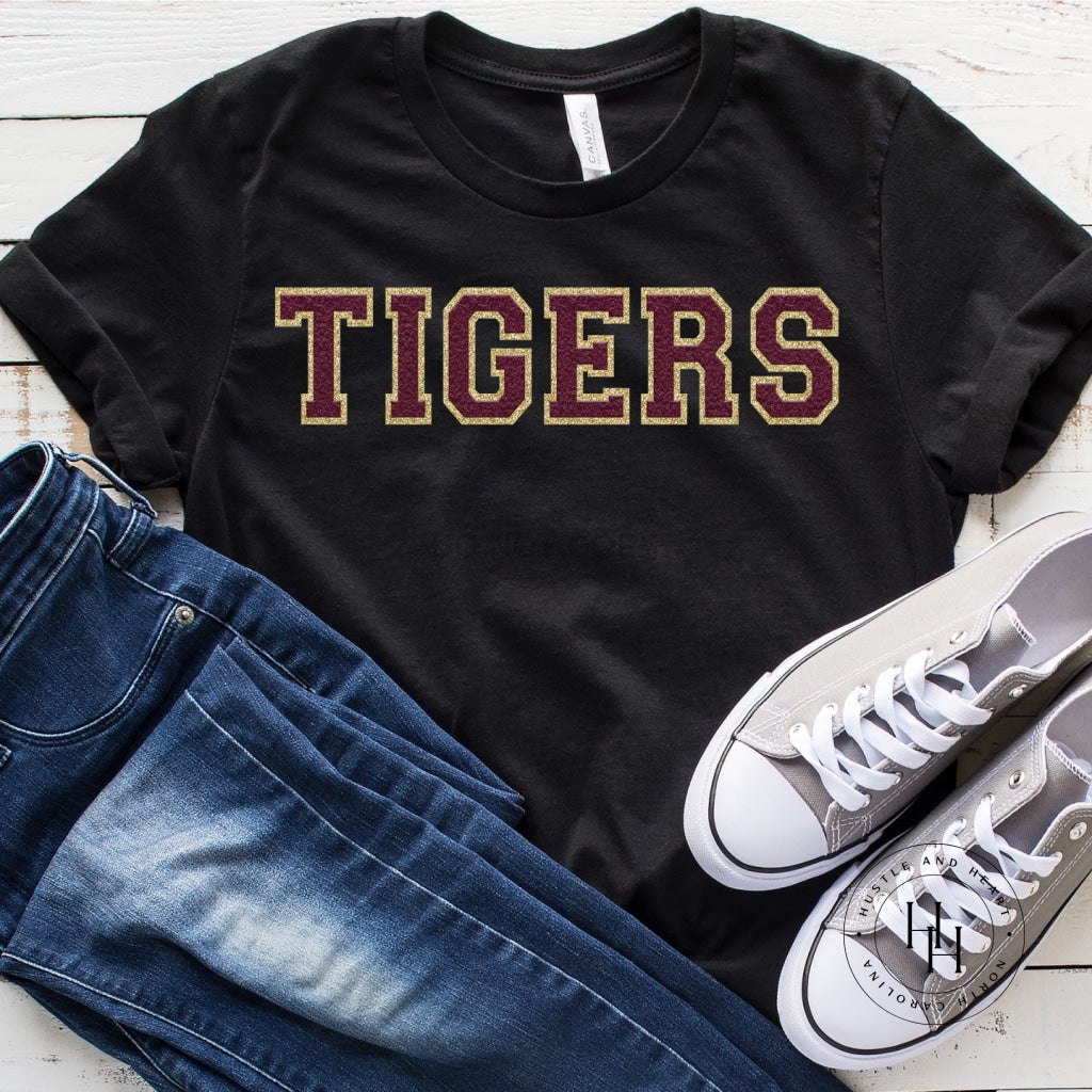 Tigers Burgundy/gold Faux Chenille Letters Graphic Tee