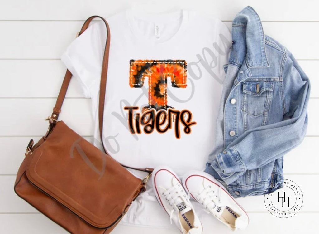 Tigers Orange/black Faux Embroidery Graphic Tee Shirt