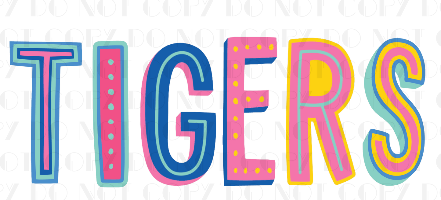 Tigers One Line Colorful Block PNG Digital File