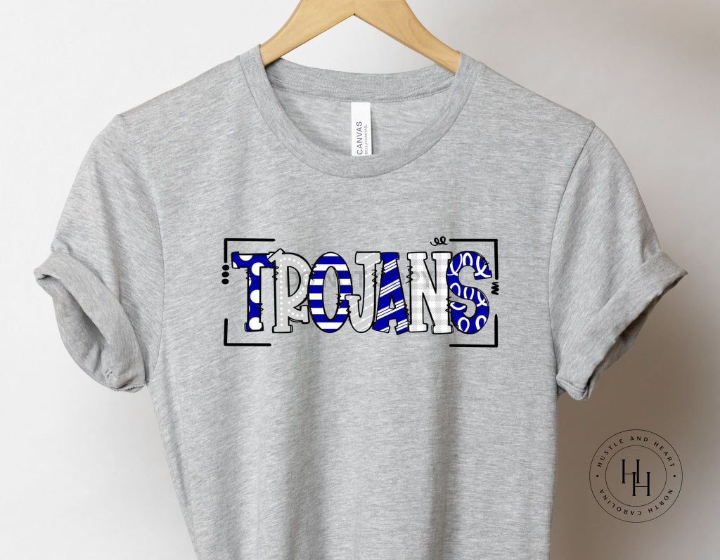 Trojans Blue/white/silver Doodle Graphic Tee Youth Small / Unisex Crew Neck
