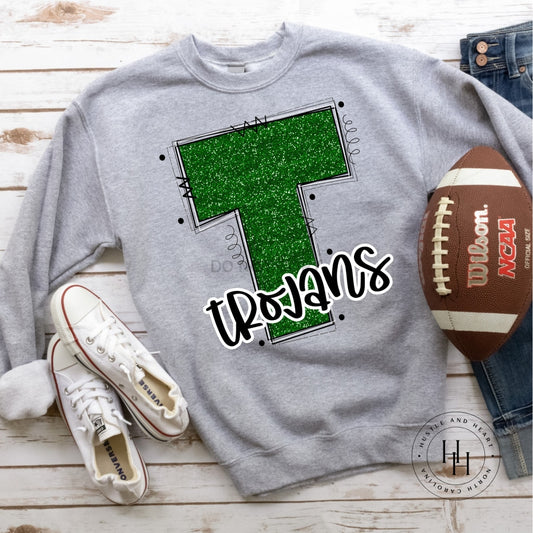 Trojans Green Glitter Varsity Doodle Graphic Tee Unisex Tee