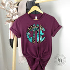 Turquoise Leopard Monogram Graphic Tee- Maroon Shirt - Merch Girls