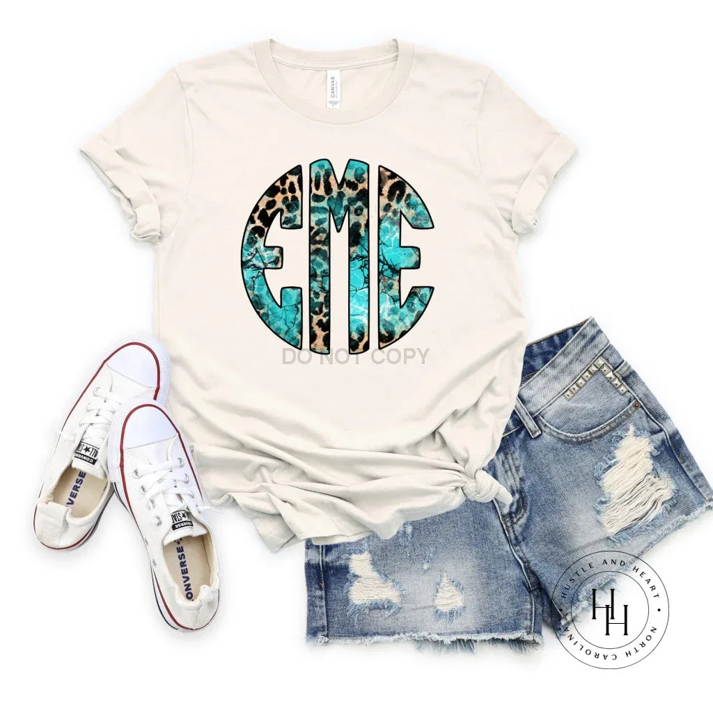 Turquoise Leopard Monogram Graphic Tee- Natural Shirt - Merch Girls