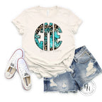 Turquoise Leopard Monogram Graphic Tee- Natural Shirt - Merch Girls