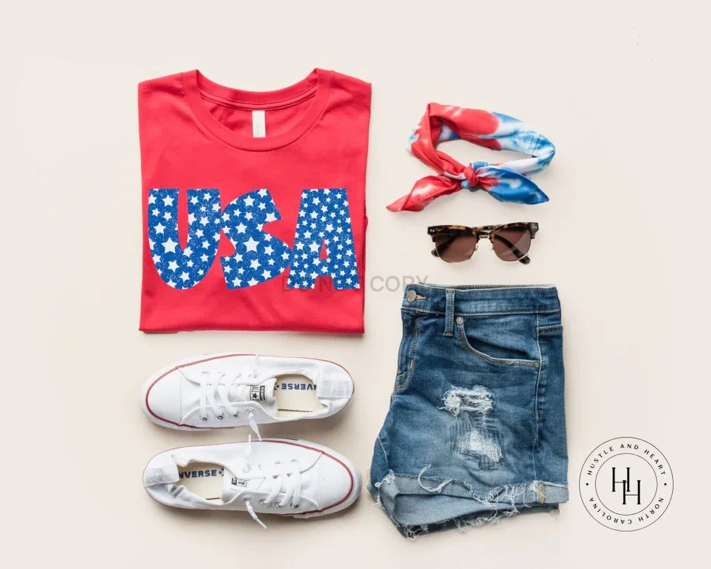 USA Retro Distressed Star Graphic Tee - Merch Girls