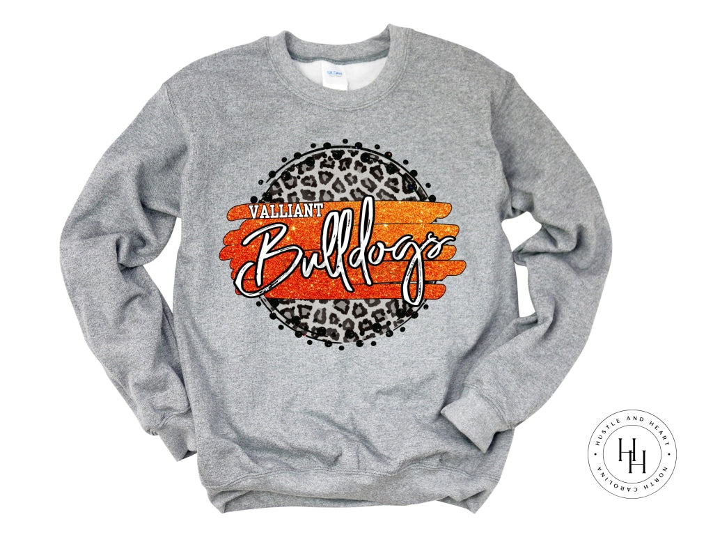 Valliant Bulldogs Orange/white With Black Outline Graphic Tee Shirt