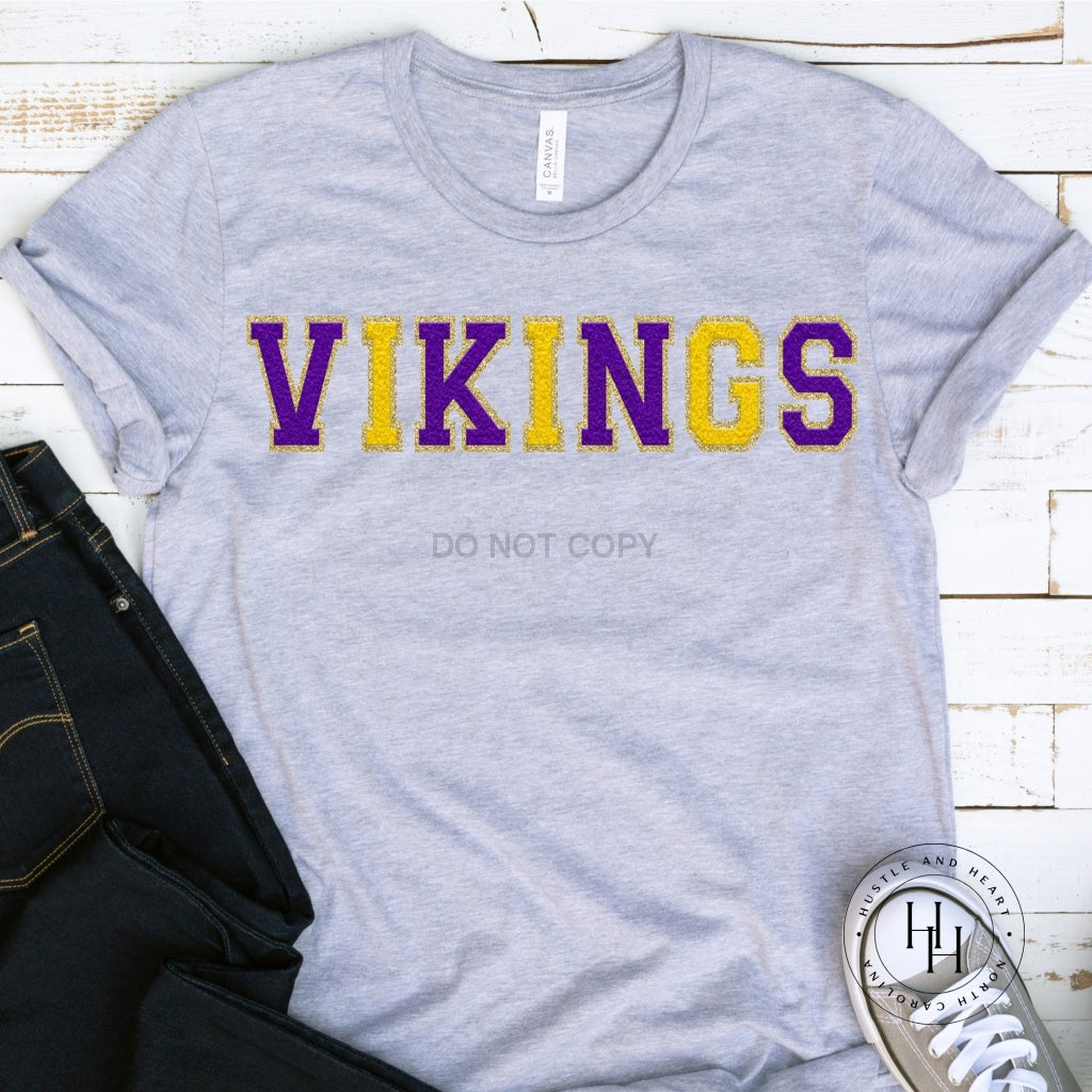 Vikings Purple/yellow/gold Faux Chenille Letters Graphic Tee