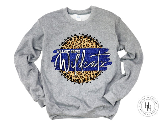 Walnut Grove Wildcats Blue/white With Black Outline Graphic Tee Tan Leopard Graphic Tee Shirt
