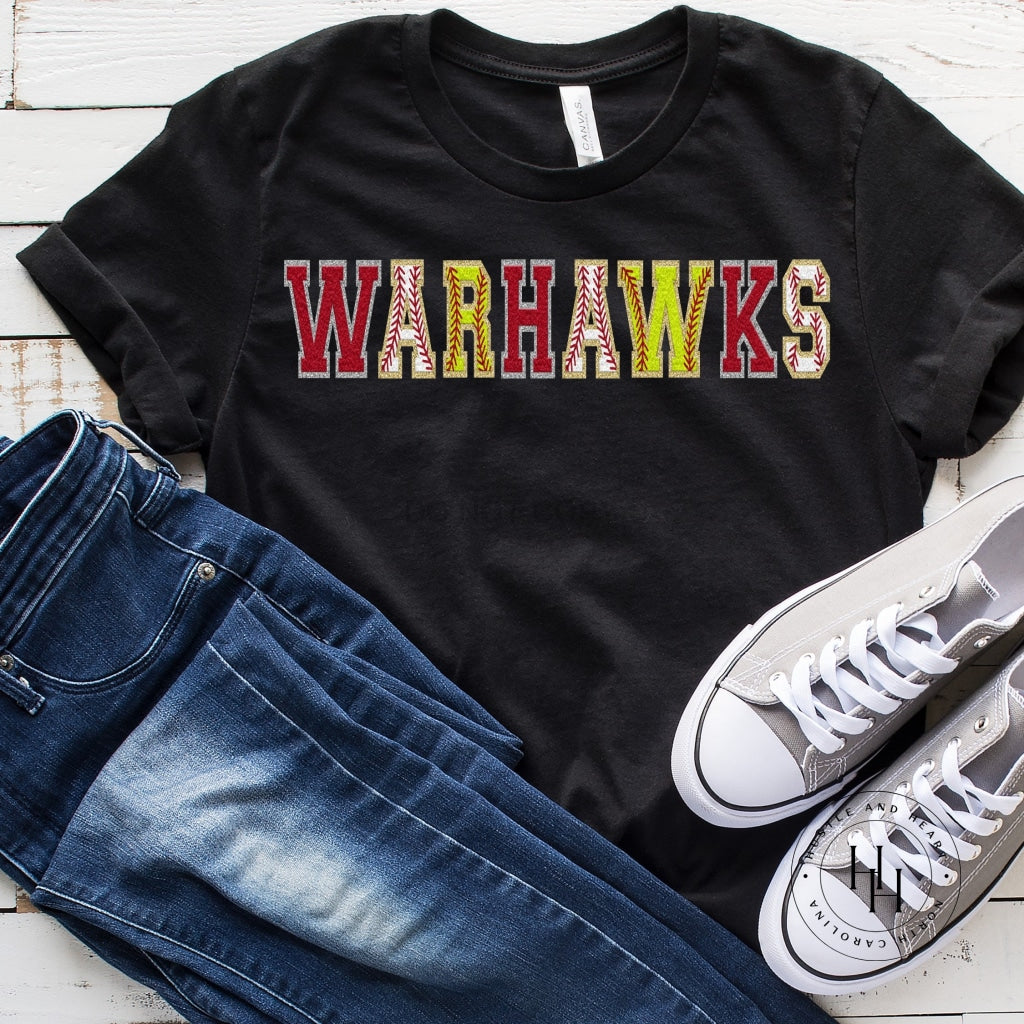 Warhawks Red/baseball/softball Faux Chenille Letters Graphic Tee