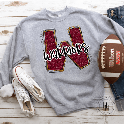 Warriors Maroon Glitter Varsity Doodle Graphic Tee Unisex Tee