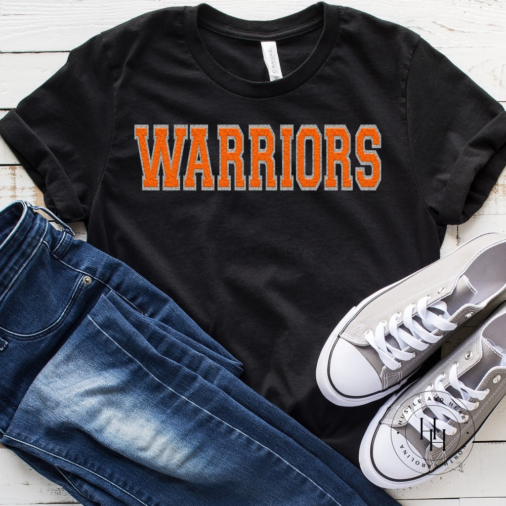 Warriors Orange Faux Chenille Letters Graphic Tee