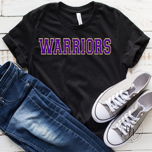 Warriors Royal Purple/gold Faux Chenille Letters Graphic Tee