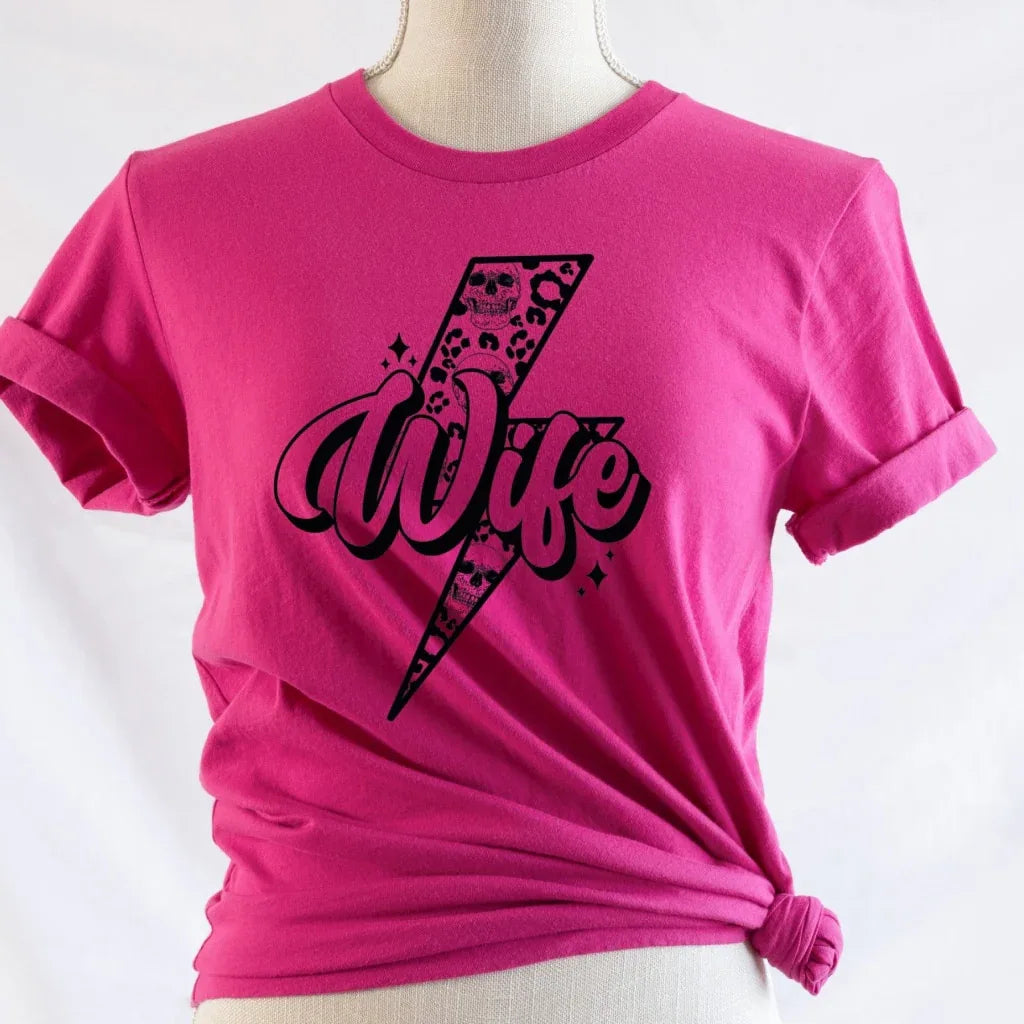 Wife Leopard Skulls Bolt Graphic Tee - Merch Girls