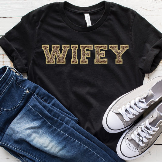 Wifey Leopard Faux Chenille Letters Graphic Tee