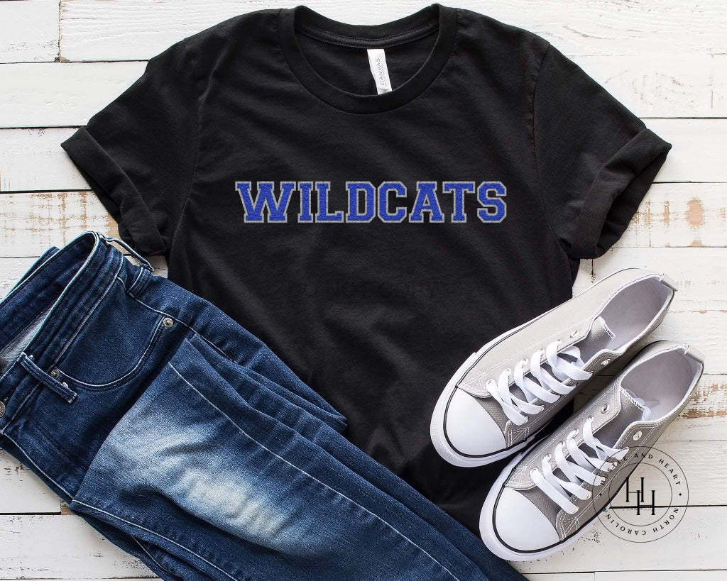 Wildcats Blue Faux Chenille Letters Graphic Tee