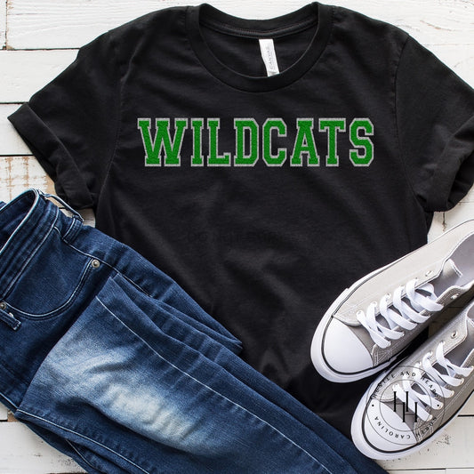 Wildcats Green/silver Faux Chenille Letters Graphic Tee