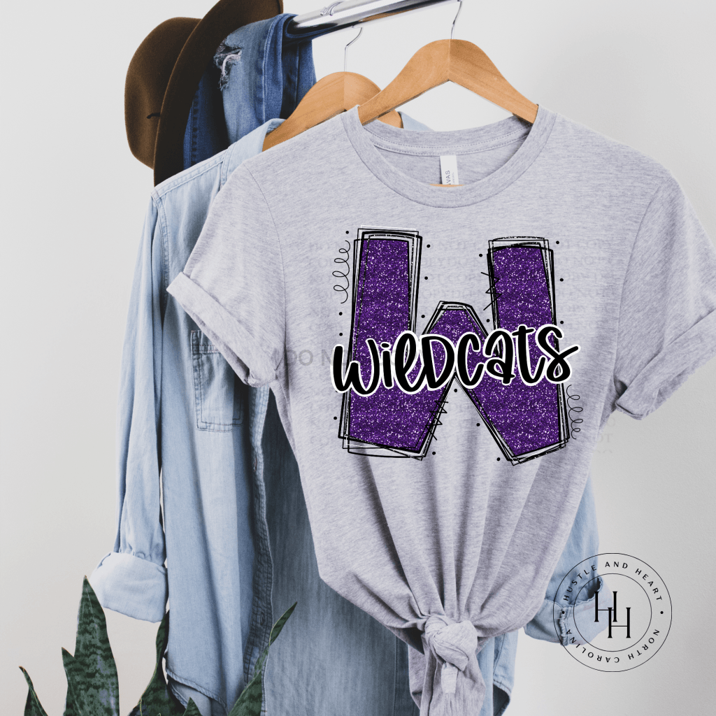 Wildcats Purple Glitter Varsity Doodle Graphic Tee Unisex Tee