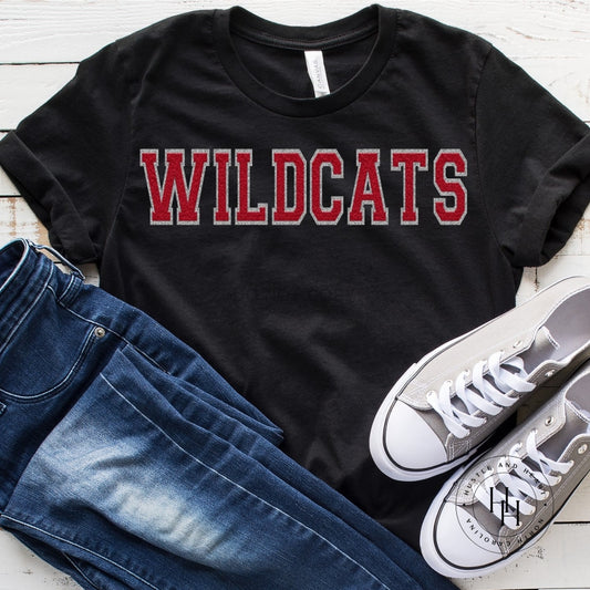 Wildcats Red/silver Faux Chenille Letters Graphic Tee