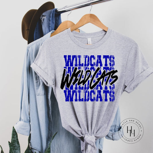 Wildcats Royal Blue Stacked Mascot Graphic Tee Dtg
