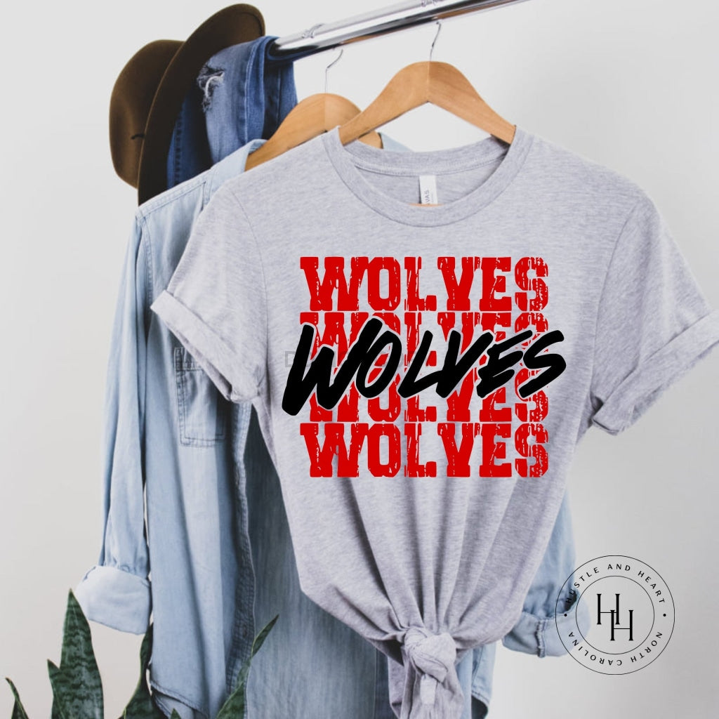 Wolves Red Stacked Mascot Graphic Tee Dtg