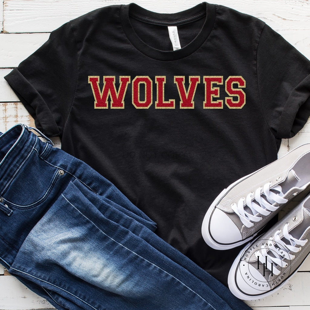 Wolves Red/gold Faux Chenille Letters Graphic Tee